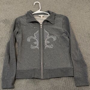 Women's Y2K Gray Zip-Up Jacket with Rhinestone Design